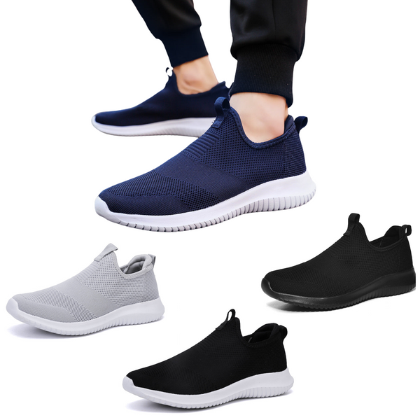 Men s Lightweight Mesh Knit Slip On Shoes Casual Sneakers Loafers Black Grey Navy Blue