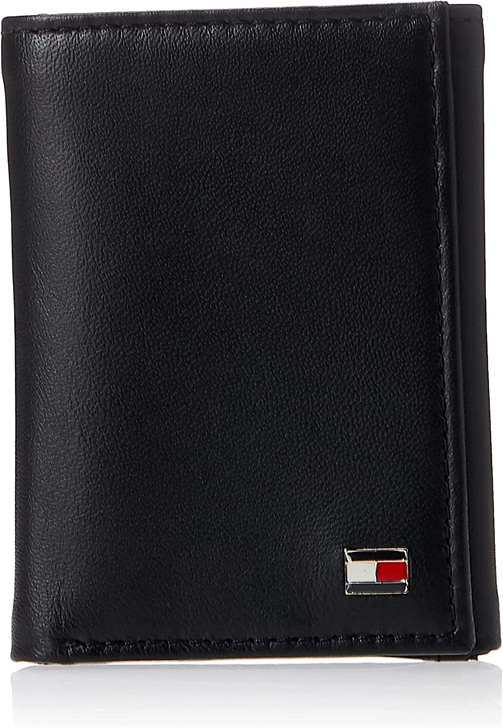 Tommy Hilfiger Men's Leather Credit Card Slim Trifold Wallet with Metal Logo, Black