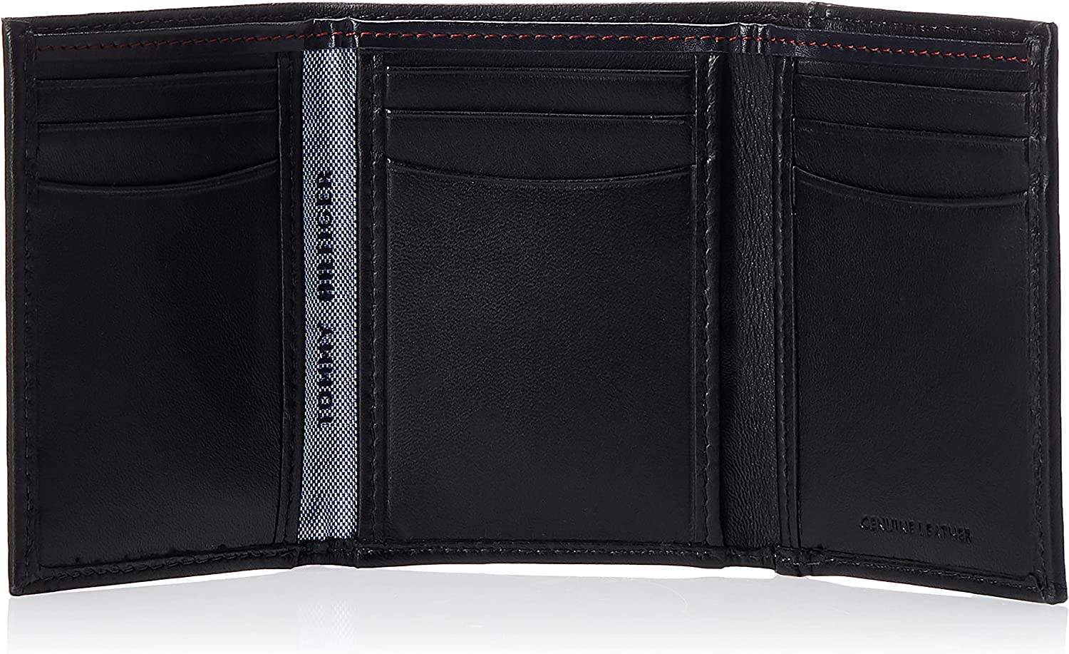 Tommy Hilfiger Men's Leather Credit Card Slim Trifold Wallet with Metal Logo, Black
