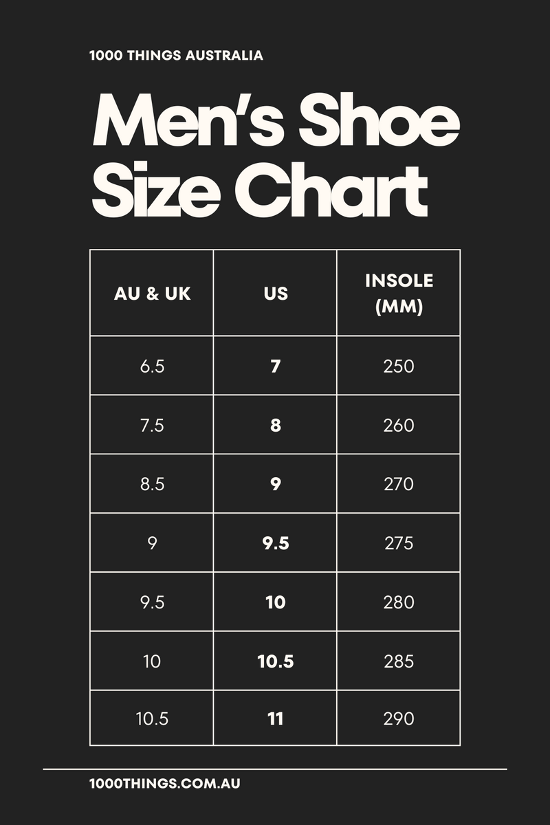 Men's Shoe Size Chart AU UK US MM | 1000 Things Australia
