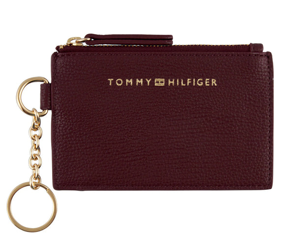Tommy Hilfiger Coin Purse Wallet - Deep Rouge Burgundy Red Maroon & Gold
