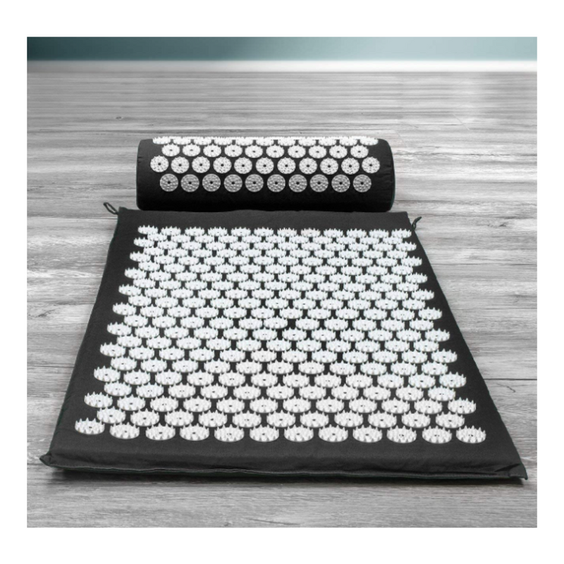 Acupressure Mat + Pillow + Bag Set Deluxe Combo Back and Neck Pain Relief, Black/White