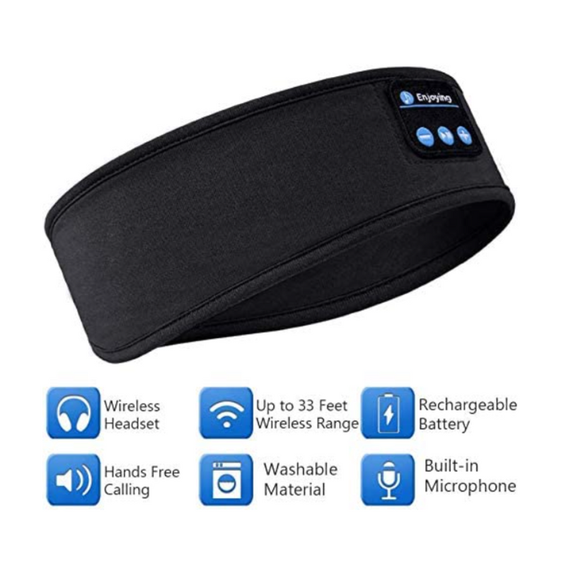 Bluetooth Headphones Headband Earphones Wireless Sleeping Soft Music Workout Yoga Meditation, Black