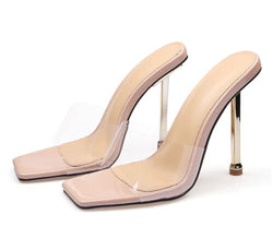 Nude Transparent Open Toe Stiletto Heels Party Shoes Size 4