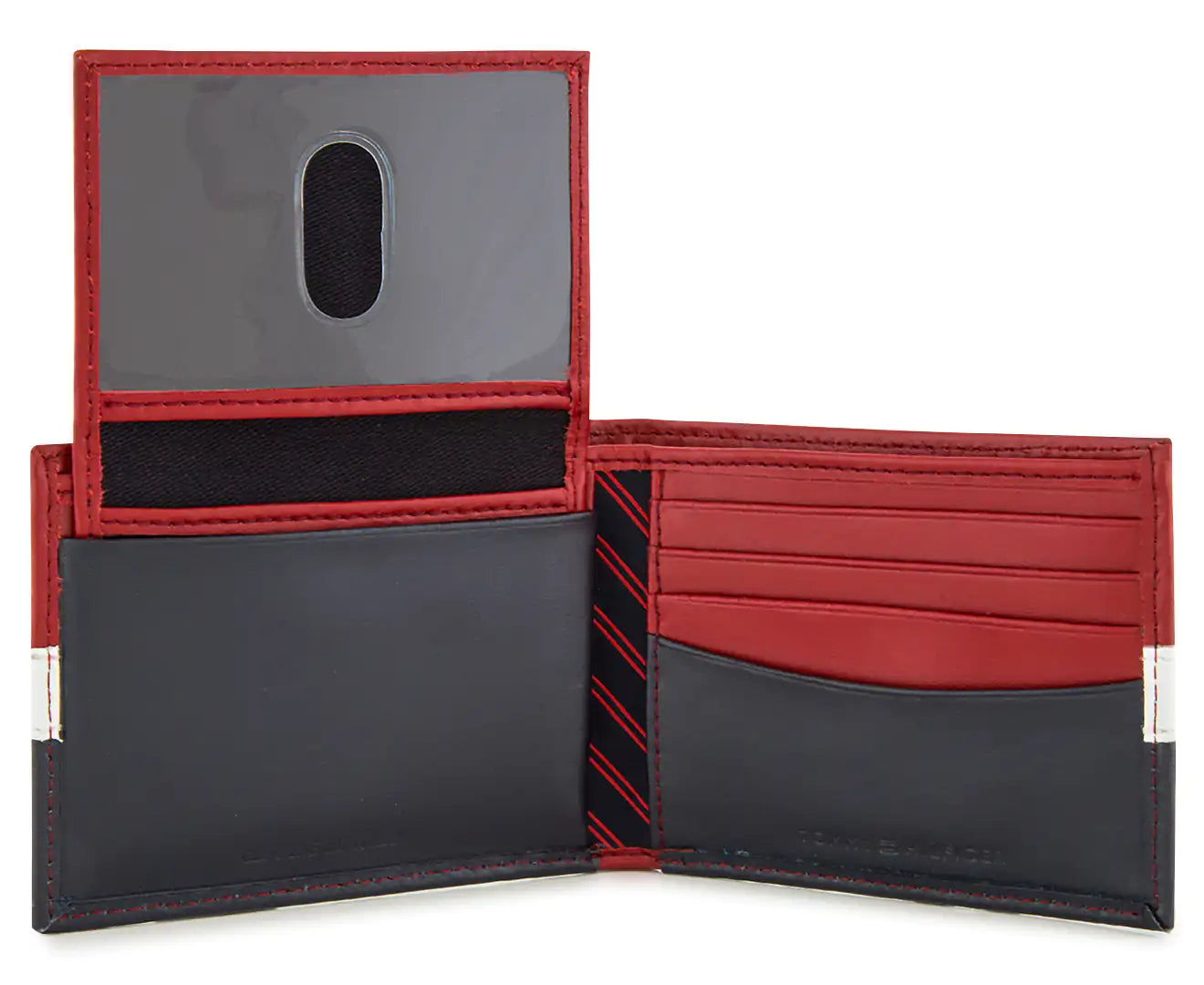 Tommy Hilfiger Men's Wallet Genuine Leather Passcase with Multiple Card Slots - Red/Navy/White