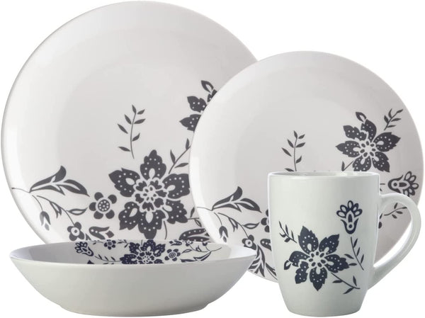 Casa Domani Freesia Coupe Dinner Set 16pc, Grey or Pink, Gift Boxed