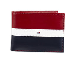 Tommy Hilfiger Men's Wallet Genuine Leather Passcase with Multiple Card Slots - Red/Navy/White