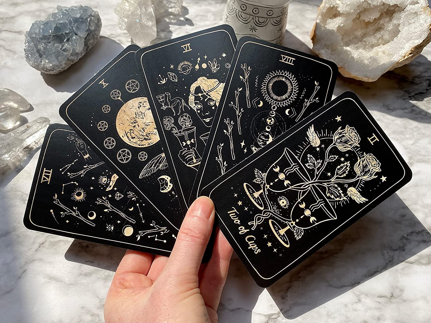 Luna Somnia Tarot Deck with Guidebook & Box - 78 Cards Complete Full Deck - Moon Dreams Starry Celestial Astrology Witchy Black Gold Divination Tool