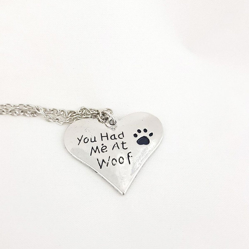 Silver Necklace "You Had Me At Woof" Pendant Charm Necklace - 1000 Things Australia