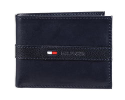 Tommy Hilfiger Men's Leather Wallet Slim Bifold with 6 Credit Card Pockets and Removable ID Window - Navy