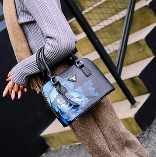 Chiq Boutique - Luxury Black & Blue Floral Designer Handbag |  1000-things-australia.