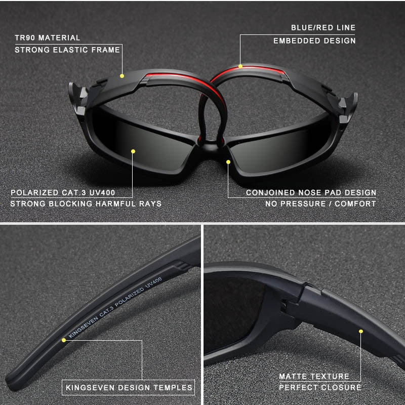 Kingseven Men's Wraparound Polarized Sunglasses Black/Gold UV400 Driving Fishing