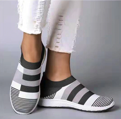 Women's Black Grey White Knit Slip On Shoes - 1000 Things Australia