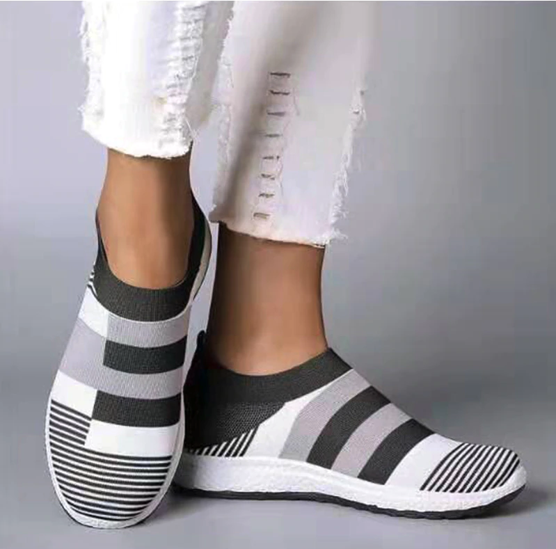 Women's Black Grey White Knit Slip On Shoes - 1000 Things Australia