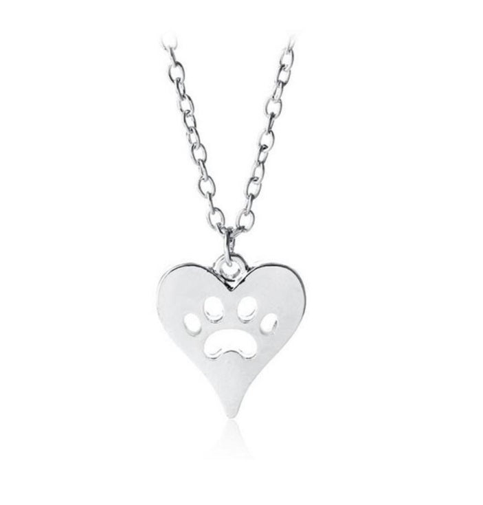 DOG PAW 18K GOLD SILVER Hollow Heart Pendant Necklace Fashion Jewellery - 1000 Things Australia