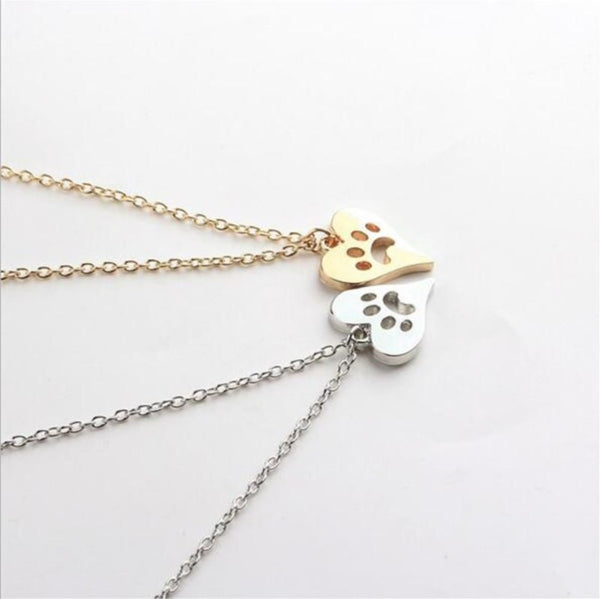 DOG PAW 18K GOLD SILVER Hollow Heart Pendant Necklace Fashion Jewellery - 1000 Things Australia