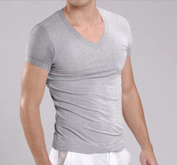 Chiq Boutique - Grey Cotton V-Neck T-Shirt |  1000-things-australia.