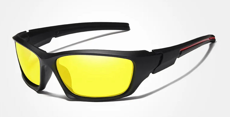 Kingseven Men's Wraparound UV400 Polarised Sunglasses Black/Yellow Night Vision